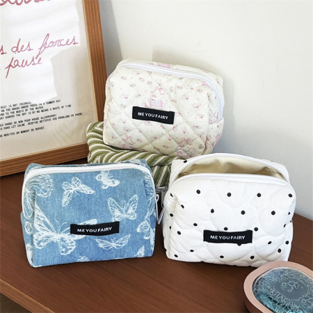 Trousse de maquillage décontractée en polyester à pois pour femme, 1 pièce, série simple 2