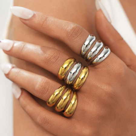 Bague minimaliste ronde décontractée en acier inoxydable étanche couleur or (1 pièce)