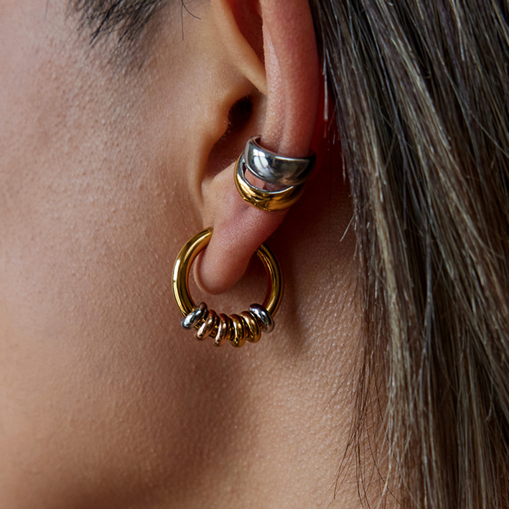 1 Paire De Boucles D'Oreilles Créoles Annulaires Modernes En Acier Inoxydable Étanche Couleur Or Pour Femme Image4