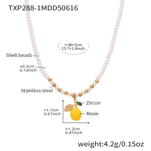 Collier Pendentif Femme En Acier Inoxydable Doré, Motif Citron Naturel (1 Pièce) h5 