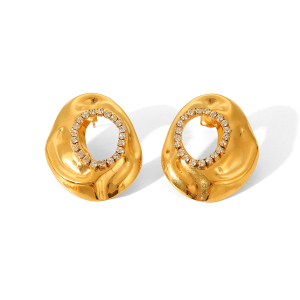 Boucles D'Oreilles Puces Pour Femme, 1 Paire, Forme Géométrique Simple, En Acier Inoxydable Étanche Couleur Or. h5 