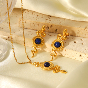 Collier Simple Avec Pendentif Serpent En Acier Inoxydable Et Pierre Naturelle Pour Femme, 1 Pièce h5 Image5