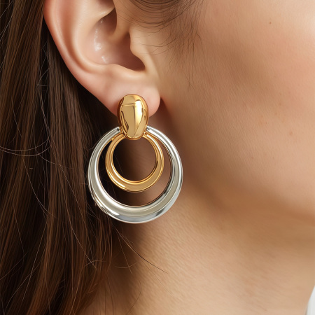 Boucles d'oreilles puces simples rondes en acier inoxydable étanche couleur or pour femme (1 paire)