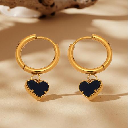 Boucles d'oreilles pendantes pour femme, en acier inoxydable doré, couleur agate, collection romantique (1 paire). 2