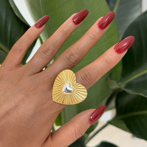 Bague Romantique Simple En Forme De Cœur, En Acier Inoxydable, Étanche (1 Pièce) h5 Image9