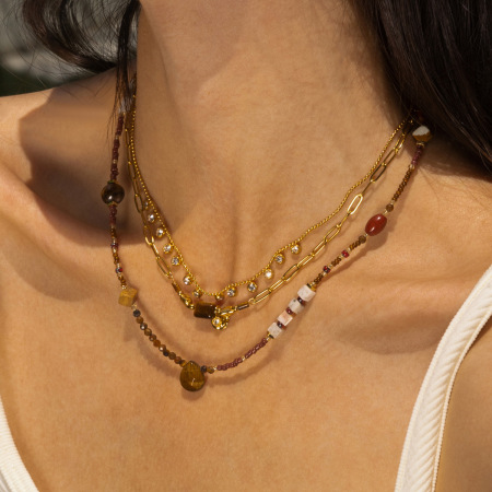 Collier de perles rétro en pierres naturelles couleur or, 1 pièce