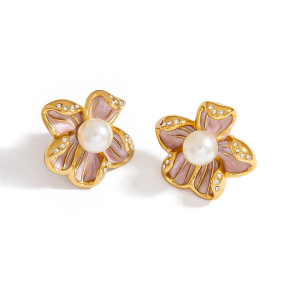 1 Paire De Boucles D'Oreilles À Tige Simples En Acier Inoxydable Pour Femme, Motif Fleur Douce h5