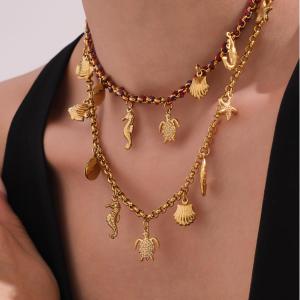 Collier Pendentif Tortue De Vacances Pour Femme, En Acier Inoxydable Étanche, Couleur Or (1 Pièce) h5 Image3