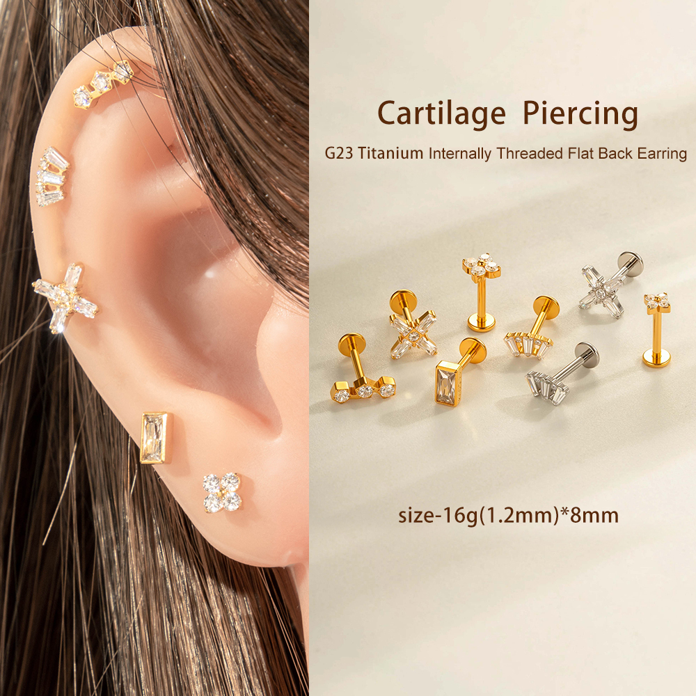 Boucles D'Oreilles Percées En Alliage De Titane Doré Et Zircon Pour Femme, 1 Pièce Image5