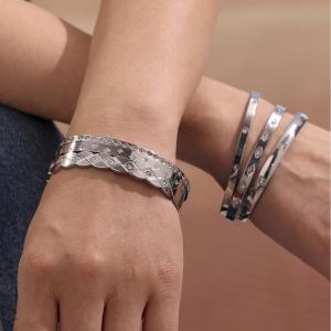 Bracelet Jonc Classique Pour Femme, Forme Irrégulière, En Acier Inoxydable, Couleur Or, Étanche (1 Pièce) h5 Image6