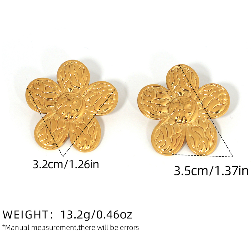 1 Paire De Boucles D'Oreilles Puces Simples Pour Femmes, En Acier Inoxydable Étanche, Couleur Or, Avec Motif Floral Quotidien. Image2