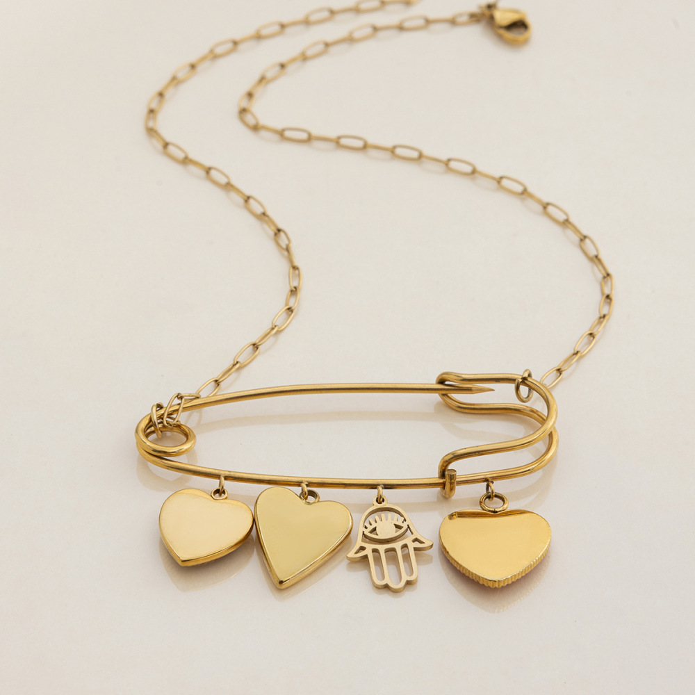 Collier Pendentif Femme En Forme De Cœur, En Acier Inoxydable Étanche, Couleur Or (1 Pièce) Image5