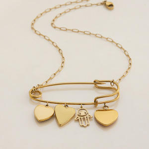 Collier Pendentif Femme En Forme De Cœur, En Acier Inoxydable Étanche, Couleur Or (1 Pièce) h5 Image5