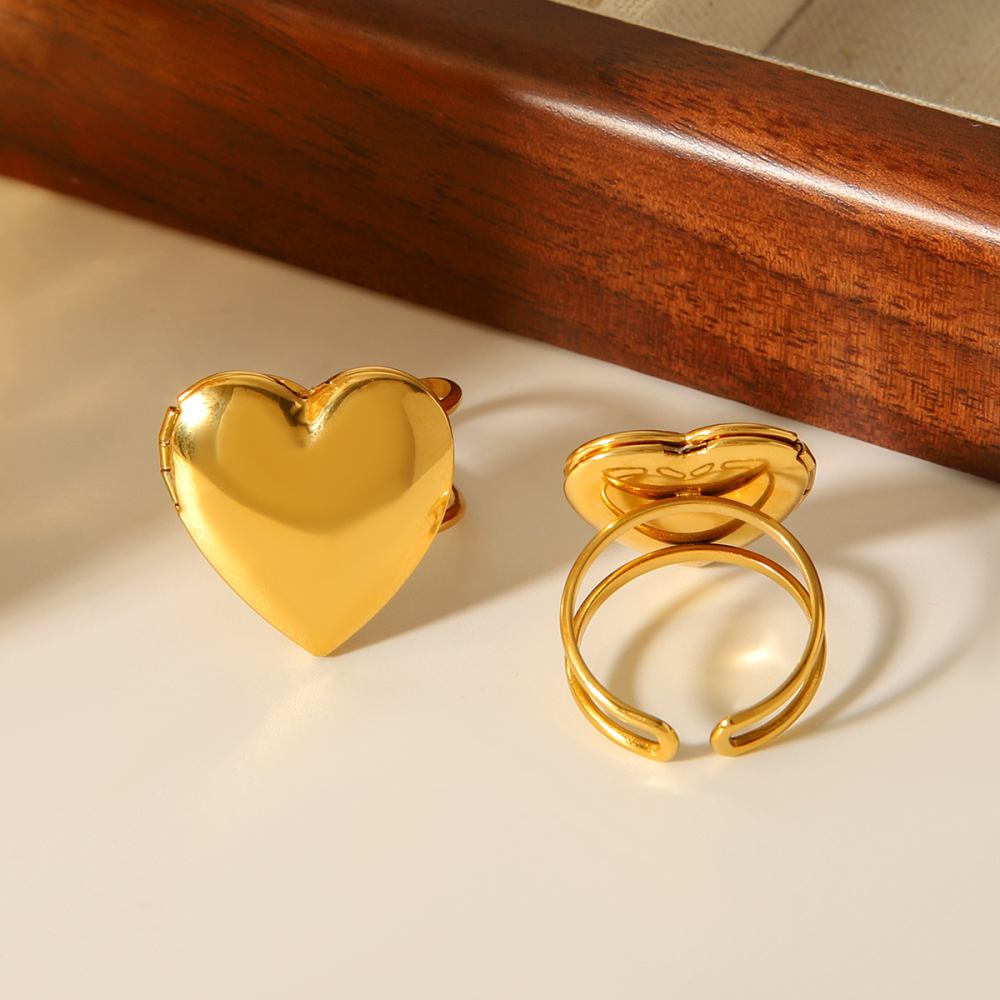Bague Simple En Acier Inoxydable Couleur Or, Style Daily Heart, 1 Pièce Image6