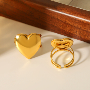 Bague Simple En Acier Inoxydable Couleur Or, Style Daily Heart, 1 Pièce h5 Image6