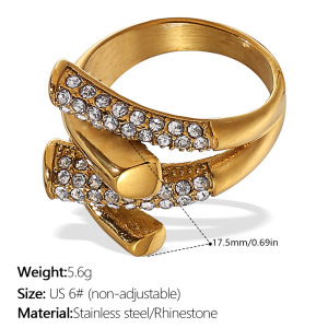 Bague En Acier Inoxydable De Forme Irrégulière, Étanche, Couleur Or, Ornée D'Un Strass. h5