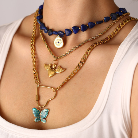 Collier de perles en pierres naturelles couleur or, style rétro, 1 pièce 2