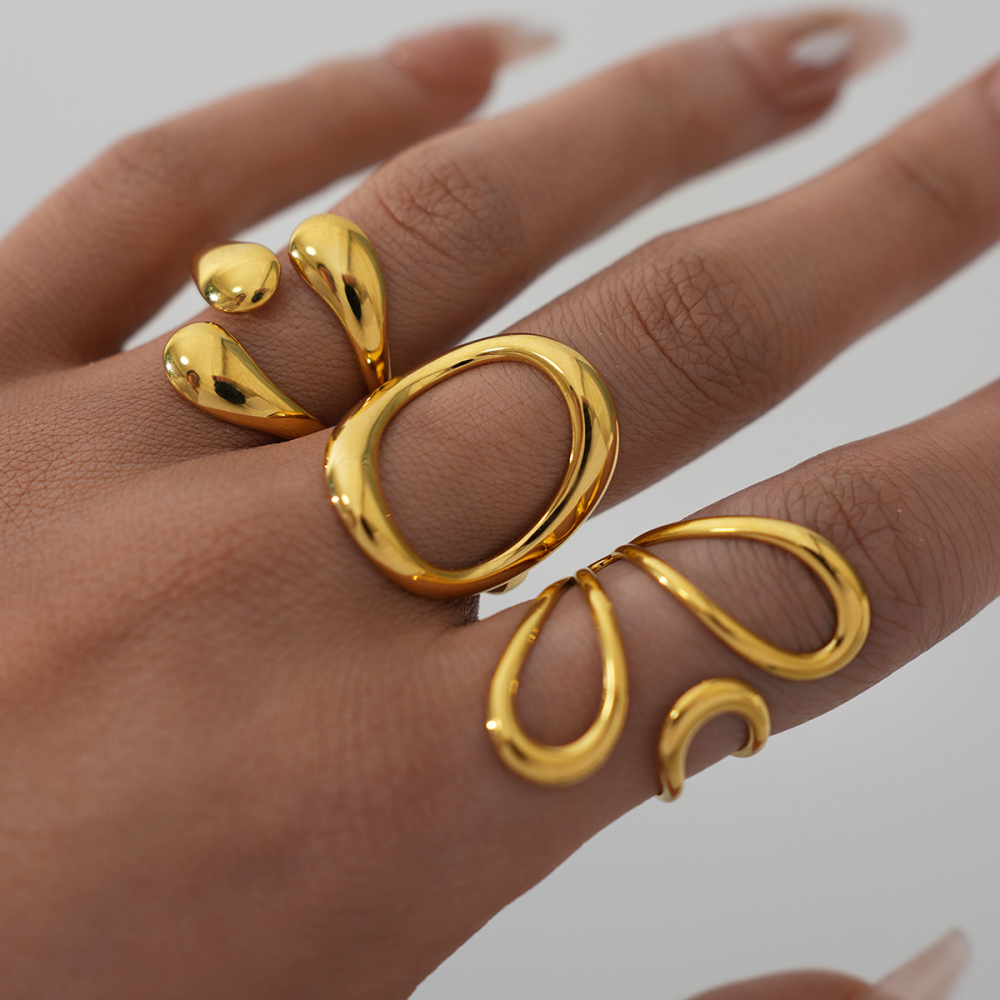 Bague Minimaliste Pour Femme, En Acier Inoxydable Étanche, De Forme Irrégulière Et Ajourée (1 Pièce). Image2