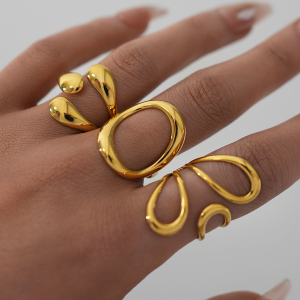 Bague Minimaliste Pour Femme, En Acier Inoxydable Étanche, De Forme Irrégulière Et Ajourée (1 Pièce). h5 Image2