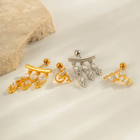 Boucle d'oreille piercing en zircon couleur cuivre or 1 pièce