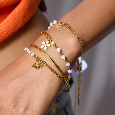 Bracelet à breloques pour femme, en acier inoxydable doré, orné d'une fleur délicate (1 pièce). 2