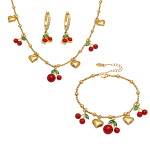 Ensemble De Bijoux Pour Femmes En Acier Inoxydable Doré, Couleur Cerise Vive (1 Pièce). h5 Image9