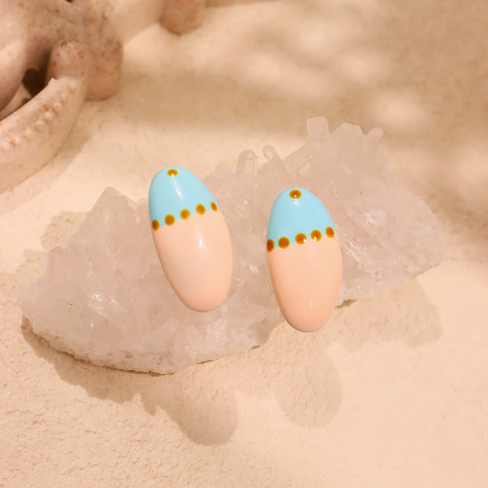 1 Paire De Boucles D'Oreilles Puces Ovales Pour Femme, En Acier Inoxydable Étanche, Couleur Or, Collection Romantique Image6