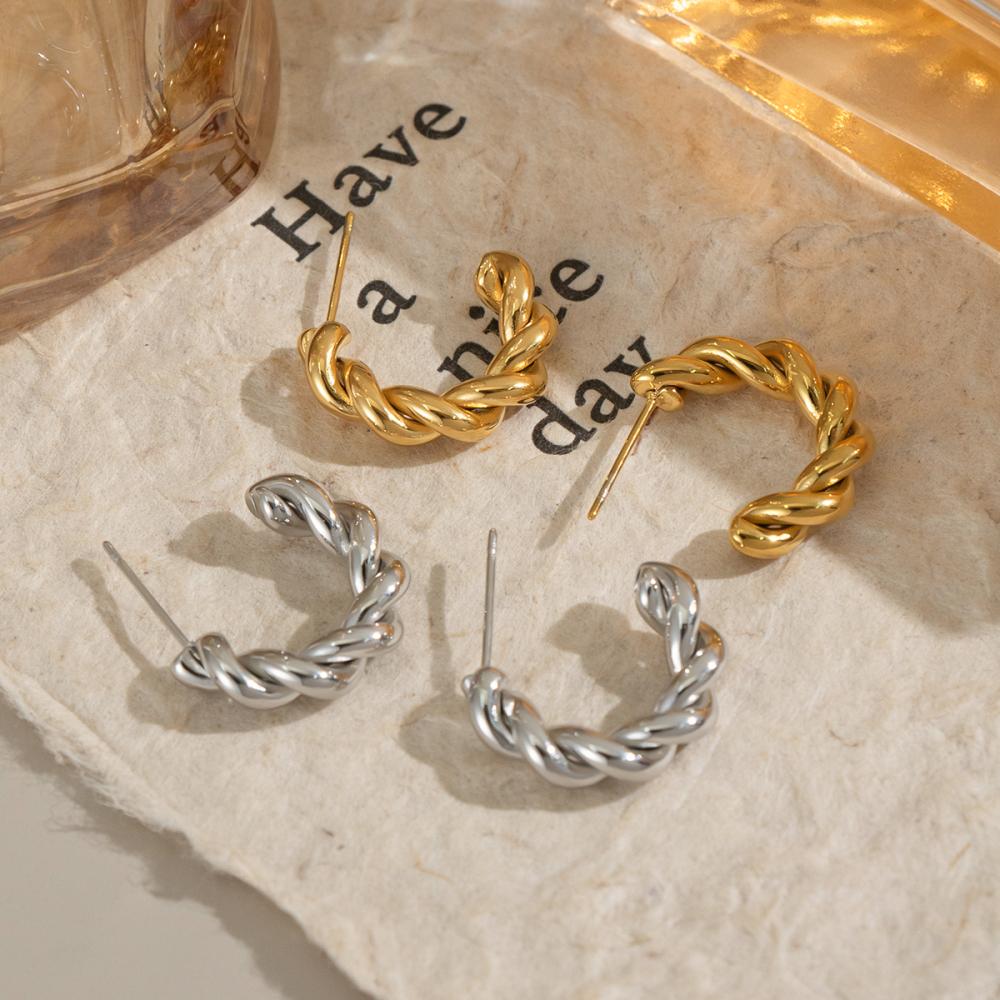 1 Paire De Boucles D'Oreilles Créoles En Acier Inoxydable Doré, Étanches. Image3