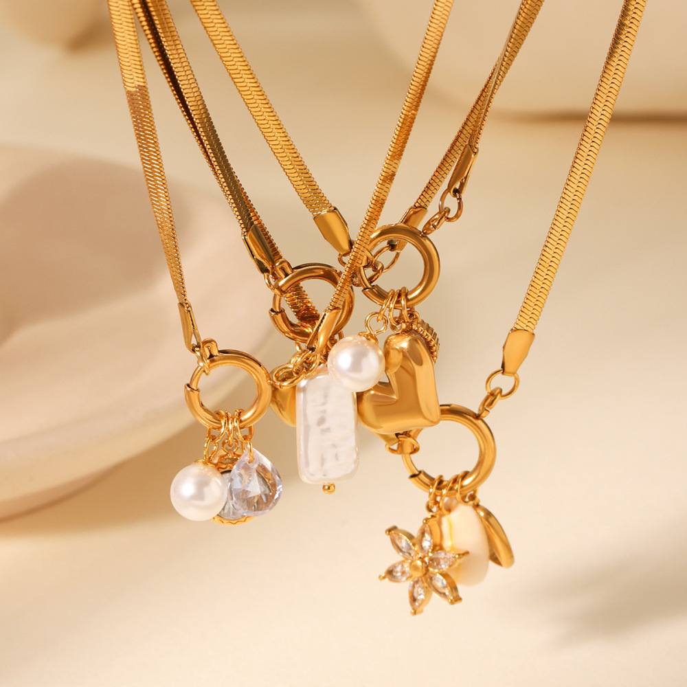 Colliers Pendentifs Pour Femmes, Simples Et Élégants, En Acier Inoxydable, Étanches, Couleur Or Et Perle. Image3