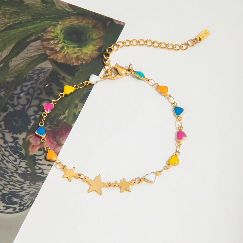 Bracelet À Maillons Pour Femme, En Acier Inoxydable Doré, Étanche, Orné D'Une Étoile Brillante (1 Pièce). Image9
