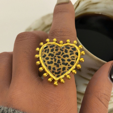 Bague simple et élégante au quotidien, en acier inoxydable, motif léopard et cœur, étanche.