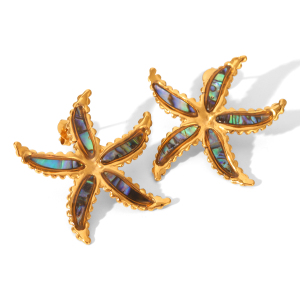 1 Paire De Boucles D'Oreilles Puces Pour Femme, Motif Étoile De Mer, En Acier Inoxydable Étanche, Couleur Or. h5 