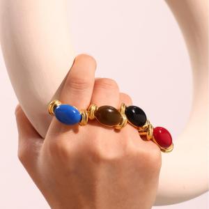 Bague Ovale En Résine Et Acier Inoxydable, Couleur Or, Étanche (1 Pièce) h5 Image8