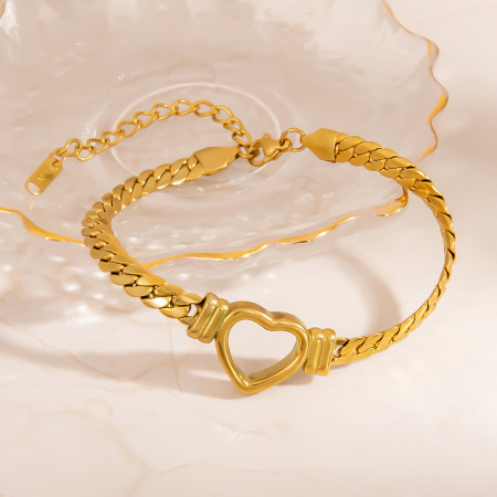 Bracelet chaîne femme en acier inoxydable imperméable, motif cœur simple, collection romantique (1 pièce). 2