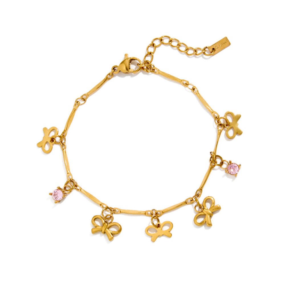 Bracelet À Breloques Pour Femme, En Acier Inoxydable Doré, Orné D'Une Fleur Exquise (1 Pièce). 