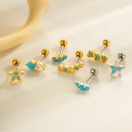 Boucle d'oreille piercing en forme de cœur en cuivre doré et zircon
