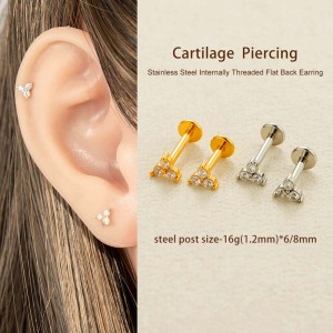 Boucle D'Oreille Piercing En Acier Inoxydable Étanche Couleur Or Avec Zircon (1 Pièce) h5 Image4