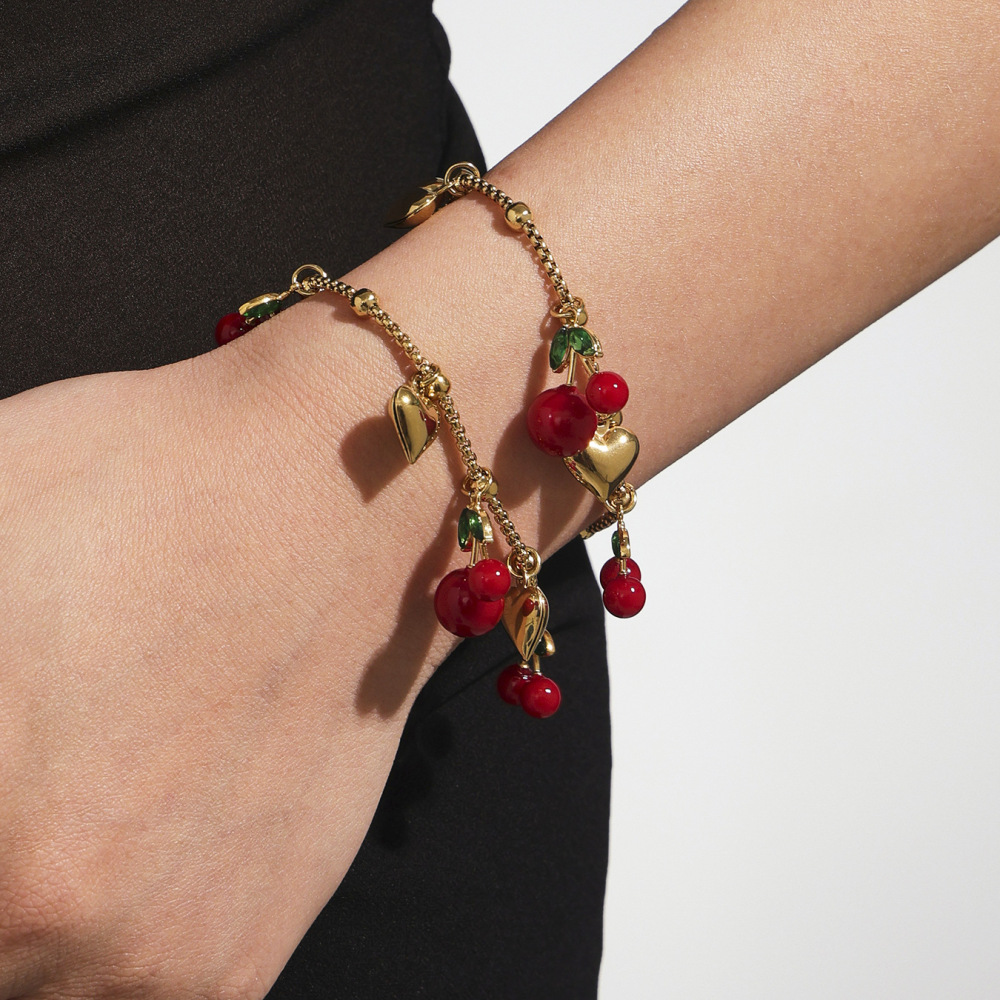 Ensemble De Bijoux Pour Femmes En Acier Inoxydable Doré, Couleur Cerise Vive (1 Pièce). h5Image4