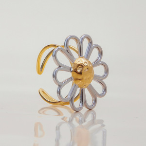 Bague Minimaliste En Acier Inoxydable Doré, Imperméable, À Motif Floral (1 Pièce) h5 Image6