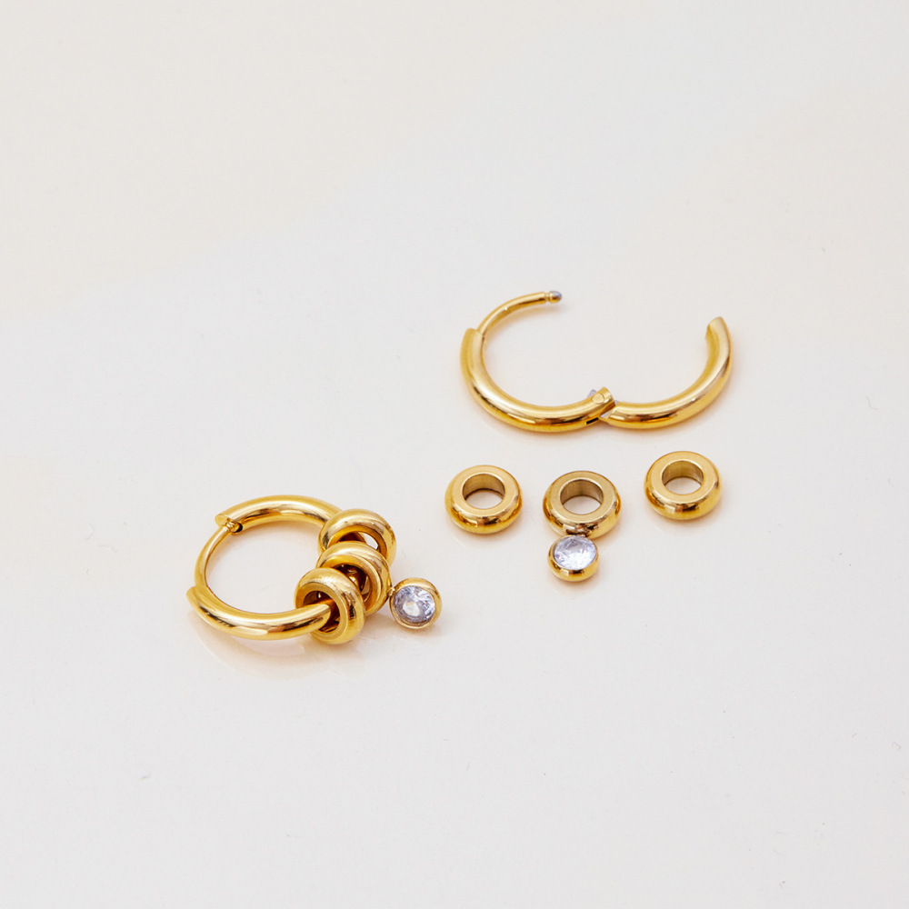 1 Paire De Boucles D'Oreilles Créoles Pour Femme, En Acier Inoxydable Étanche, Couleur Or, Collection Simple Series. Image6