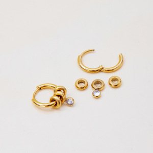 1 Paire De Boucles D'Oreilles Créoles Pour Femme, En Acier Inoxydable Étanche, Couleur Or, Collection Simple Series. h5 Image6