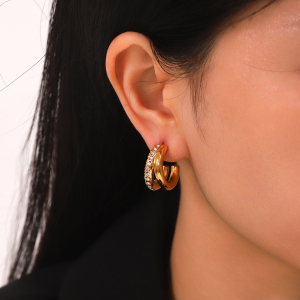 1 Paire De Boucles D'Oreilles Créoles Géométriques En Acier Inoxydable Pour Femme, Série Simple h5 Image4