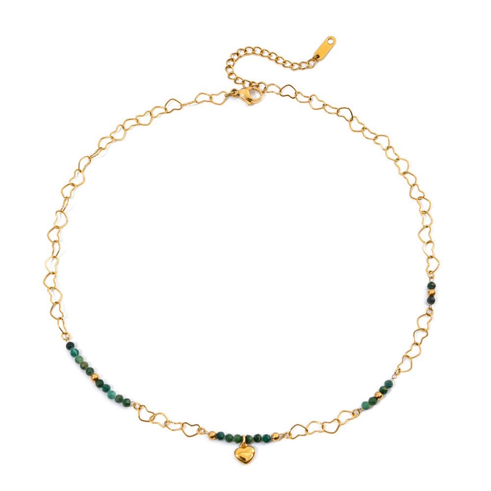 Collier Pendentif Élégant Pour Femme, En Acier Inoxydable, Couleur Or, Orné De Perles En Forme De Cœur (1 Pièce)
