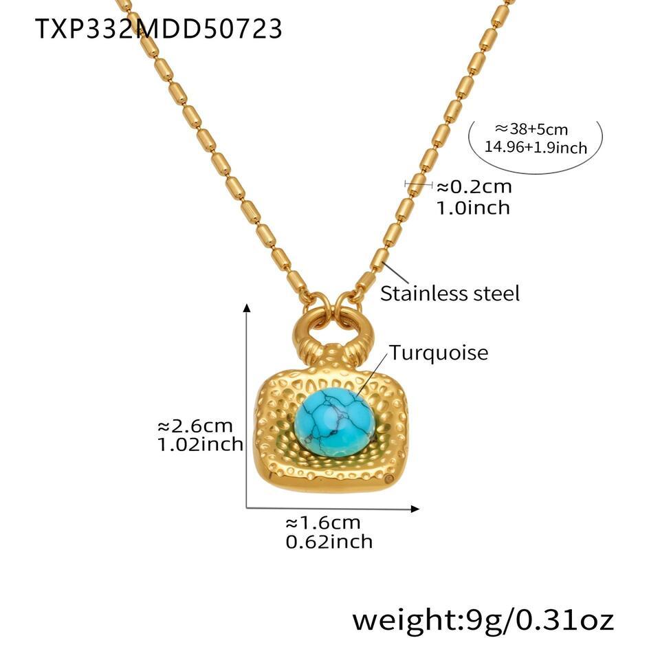 Ensemble De Bijoux Pour Femmes, 1 Pièce, Style Rétro Rectangulaire, En Acier Inoxydable Turquoise, Étanche, Couleur Or, Avec Pierre Naturelle.