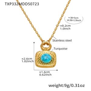 Ensemble De Bijoux Pour Femmes, 1 Pièce, Style Rétro Rectangulaire, En Acier Inoxydable Turquoise, Étanche, Couleur Or, Avec Pierre Naturelle. h5