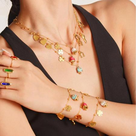 Ensemble de colliers pour femmes, 1 pièce, en acier inoxydable imperméable couleur or, avec clochette