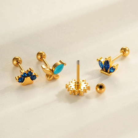 Boucle d'oreille piercing en cuivre et zircone, 1 pièce 2