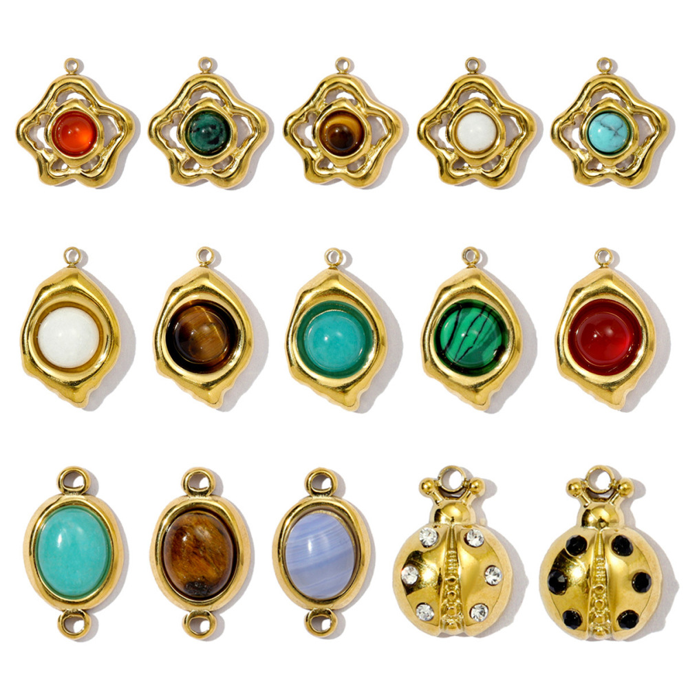 Pendentif Classique En Pierre Naturelle Couleur Or Pour Femme, 1 Pièce Image5