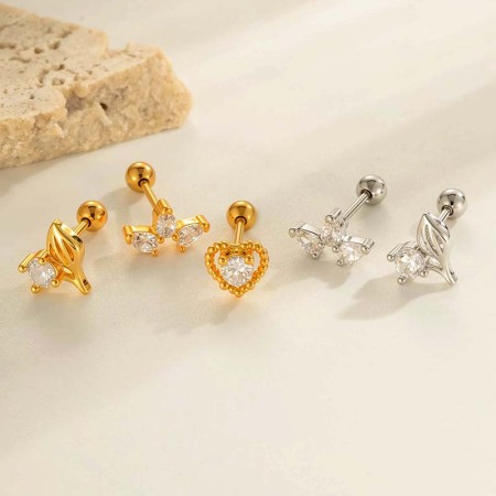 Boucles d'oreilles piercing pour femme, 1 pièce, feuille brillante, cuivre, couleur or, zircon