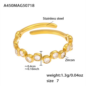 Bague Pour Femme En Acier Inoxydable Doré, Ornée D'Un Zircon Et D'Une Pierre Précieuse, Ornée D'Un Cercle Exquis (1 Pièce). h5